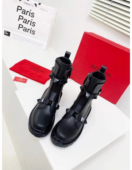 Cheap Reps Valentino Black Roman Stud Combat Boots with Tonal Studs