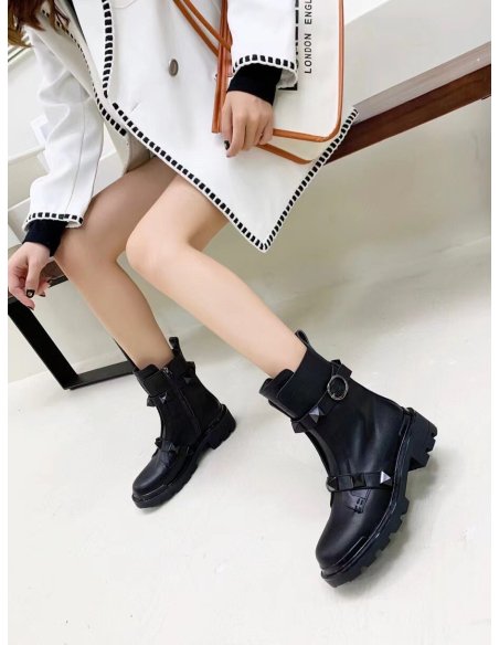Cheap Reps Valentino Black Roman Stud Combat Boots with Tonal Studs