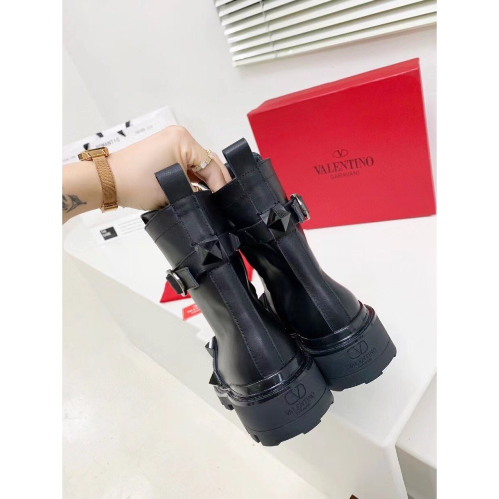 Cheap Reps Valentino Black Roman Stud Combat Boots with Tonal Studs