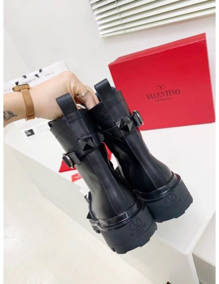 Cheap Reps Valentino Black Roman Stud Combat Boots with Tonal Studs