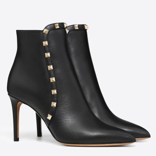 Cheap Reps Valentino Black Rockstud Heeled Ankle Boots 85mm