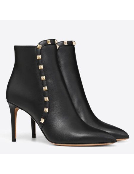 Cheap Reps Valentino Black Rockstud Heeled Ankle Boots 85mm