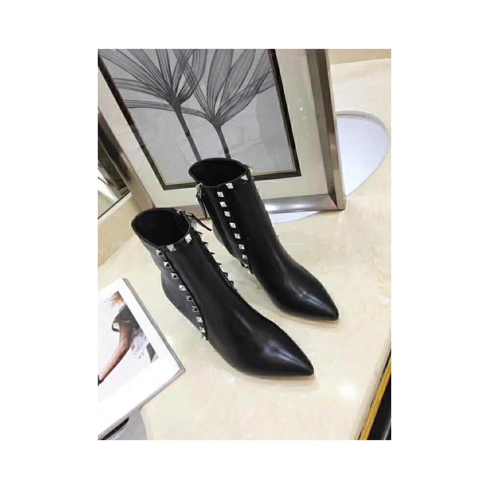 Cheap Reps Valentino Black Rockstud Heeled Ankle Boots 85mm
