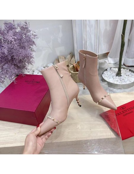 Cheap Reps Valentino Nude Rockstud Ankle Boots with Sculpted Heel