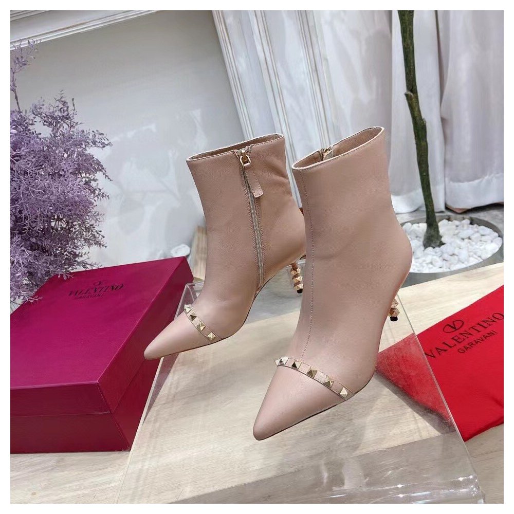 Cheap Reps Valentino Nude Rockstud Ankle Boots with Sculpted Heel