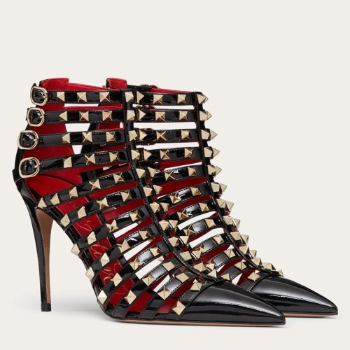 Cheap Reps Valentino Rockstud Alcove Boots In Black Patent Leather
