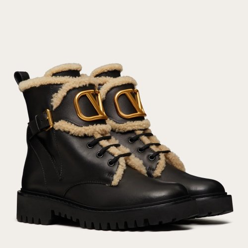 Cheap Reps Valentino VLogo Combat Boots with Shearling Lining