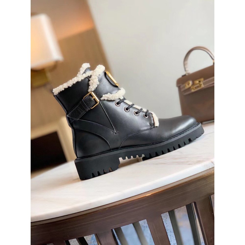 Cheap Reps Valentino VLogo Combat Boots with Shearling Lining