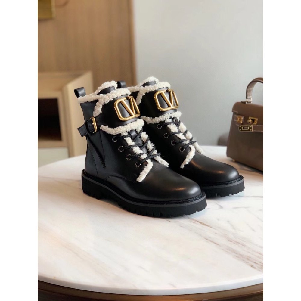 Cheap Reps Valentino VLogo Combat Boots with Shearling Lining