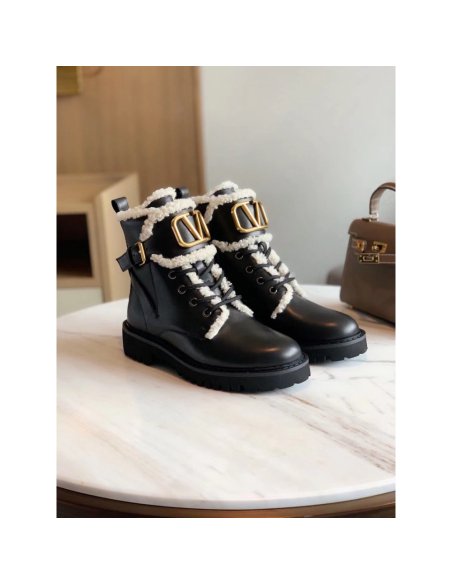 Cheap Reps Valentino VLogo Combat Boots with Shearling Lining