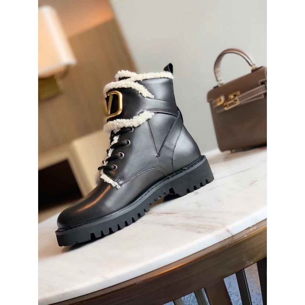 Cheap Reps Valentino VLogo Combat Boots with Shearling Lining