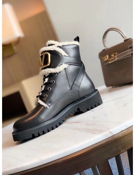 Cheap Reps Valentino VLogo Combat Boots with Shearling Lining