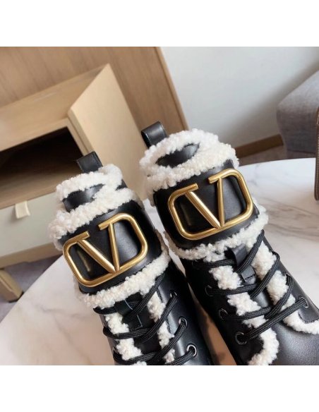 Cheap Reps Valentino VLogo Combat Boots with Shearling Lining