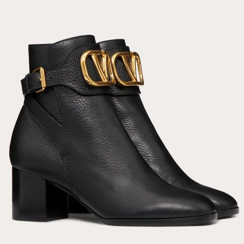 Cheap Reps Valentino Vlogo Ankle Boot 60MM In Black Grained Leather