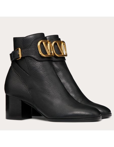 Cheap Reps Valentino Vlogo Ankle Boot 60MM In Black Grained Leather