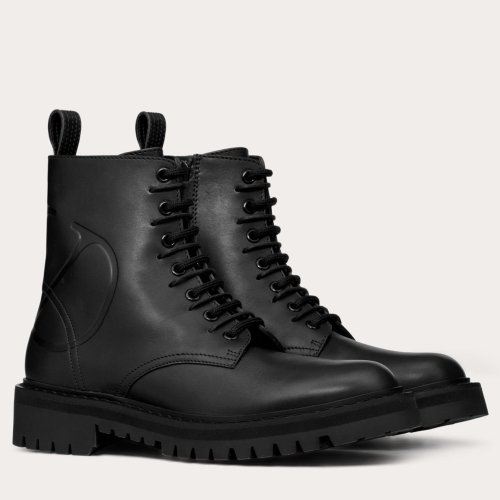 Cheap Reps Valentino Black Leather VLogo Combat Boots