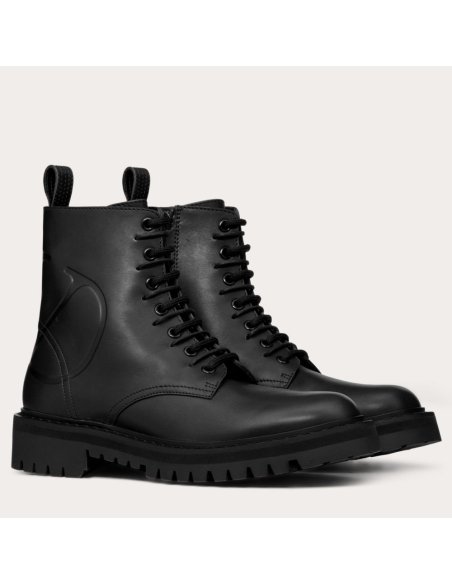 Cheap Reps Valentino Black Leather VLogo Combat Boots