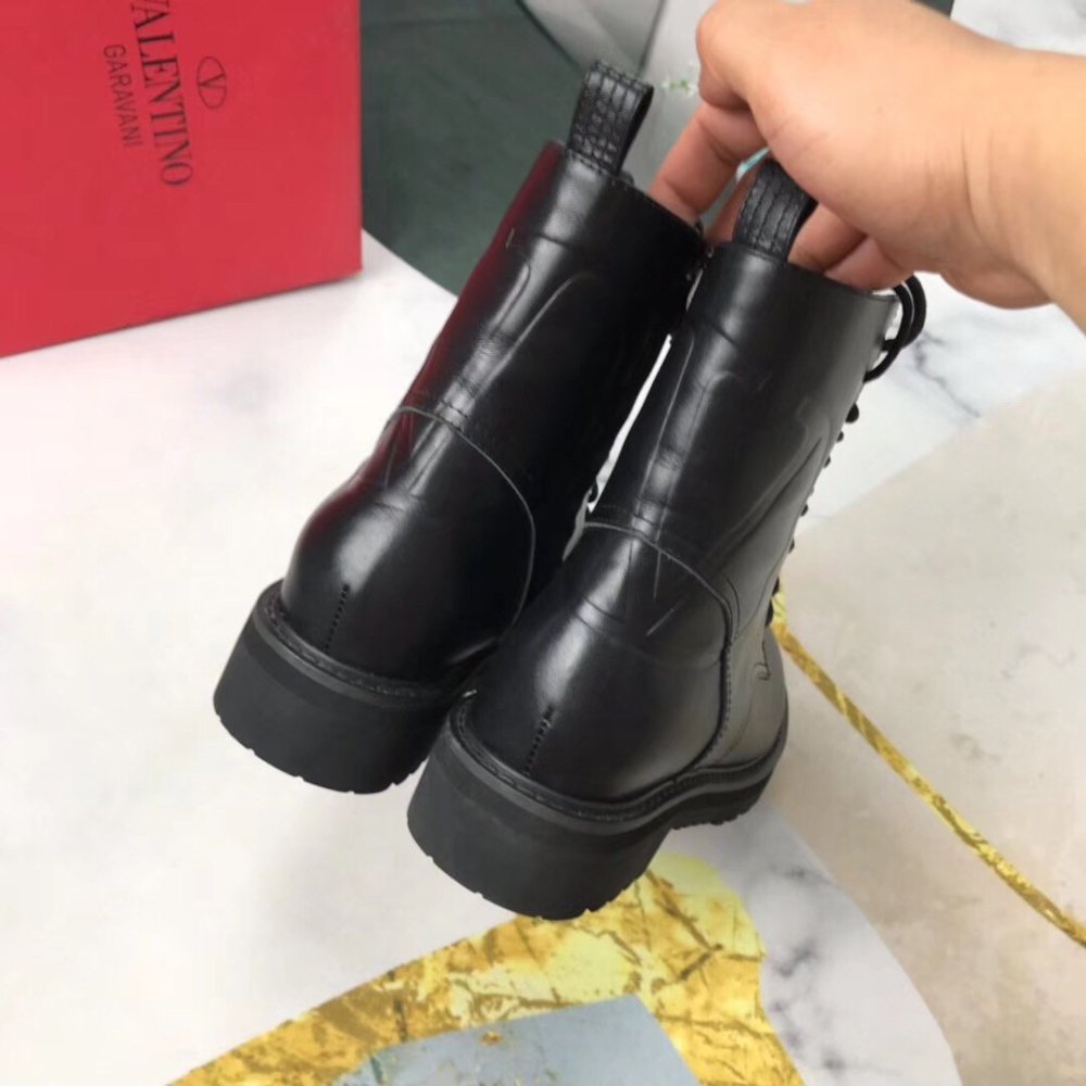 Cheap Reps Valentino Black Leather VLogo Combat Boots