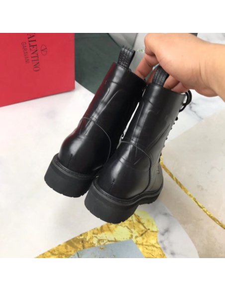 Cheap Reps Valentino Black Leather VLogo Combat Boots