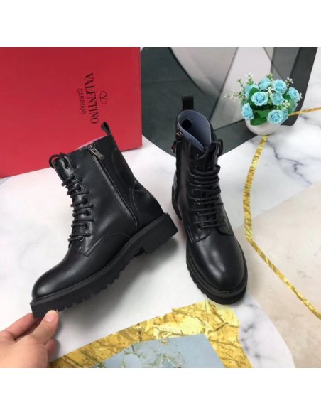 Cheap Reps Valentino Black Leather VLogo Combat Boots