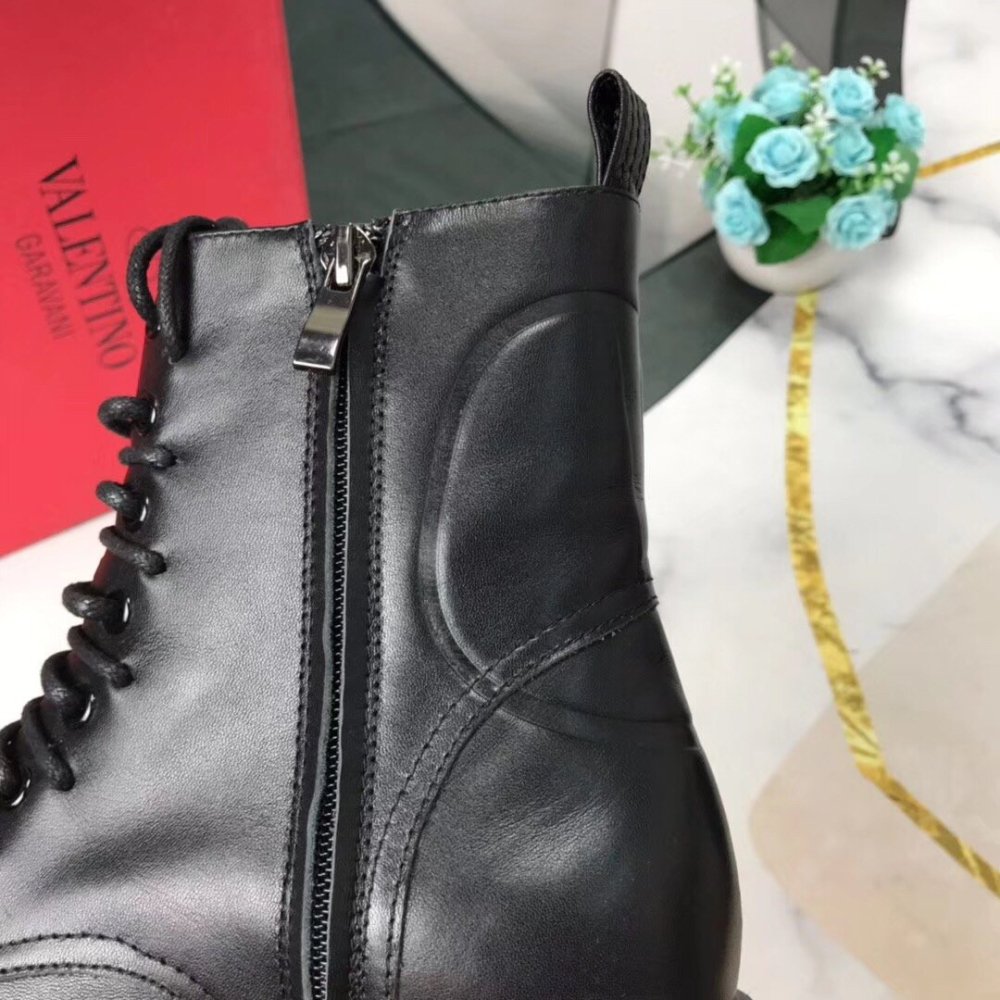 Cheap Reps Valentino Black Leather VLogo Combat Boots