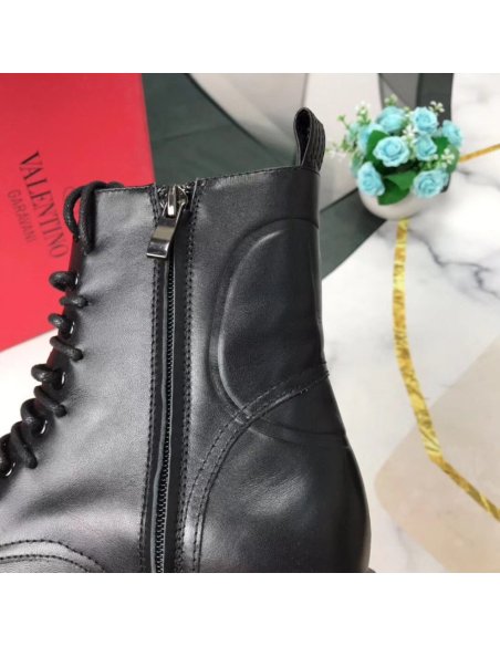 Cheap Reps Valentino Black Leather VLogo Combat Boots