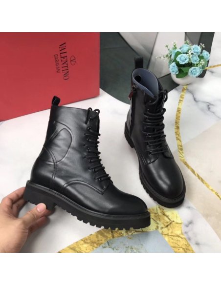 Cheap Reps Valentino Black Leather VLogo Combat Boots