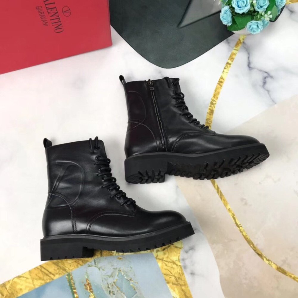 Cheap Reps Valentino Black Leather VLogo Combat Boots