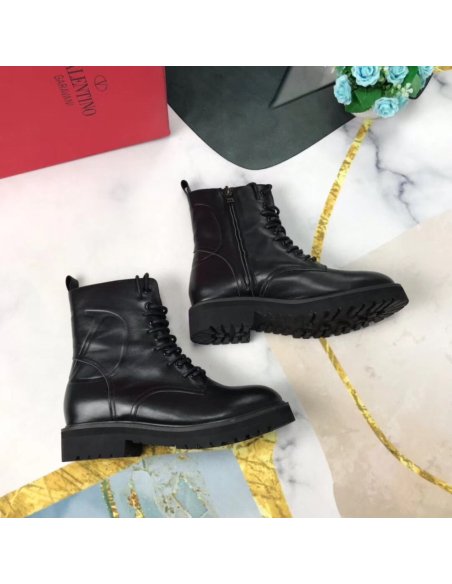 Cheap Reps Valentino Black Leather VLogo Combat Boots