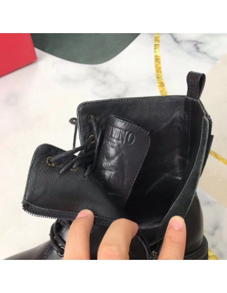 Cheap Reps Valentino Black Leather VLogo Combat Boots