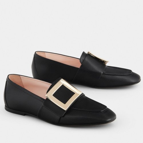 Cheap Reps Roger Vivier Soft Metal Buckle Loafers in Black Leather