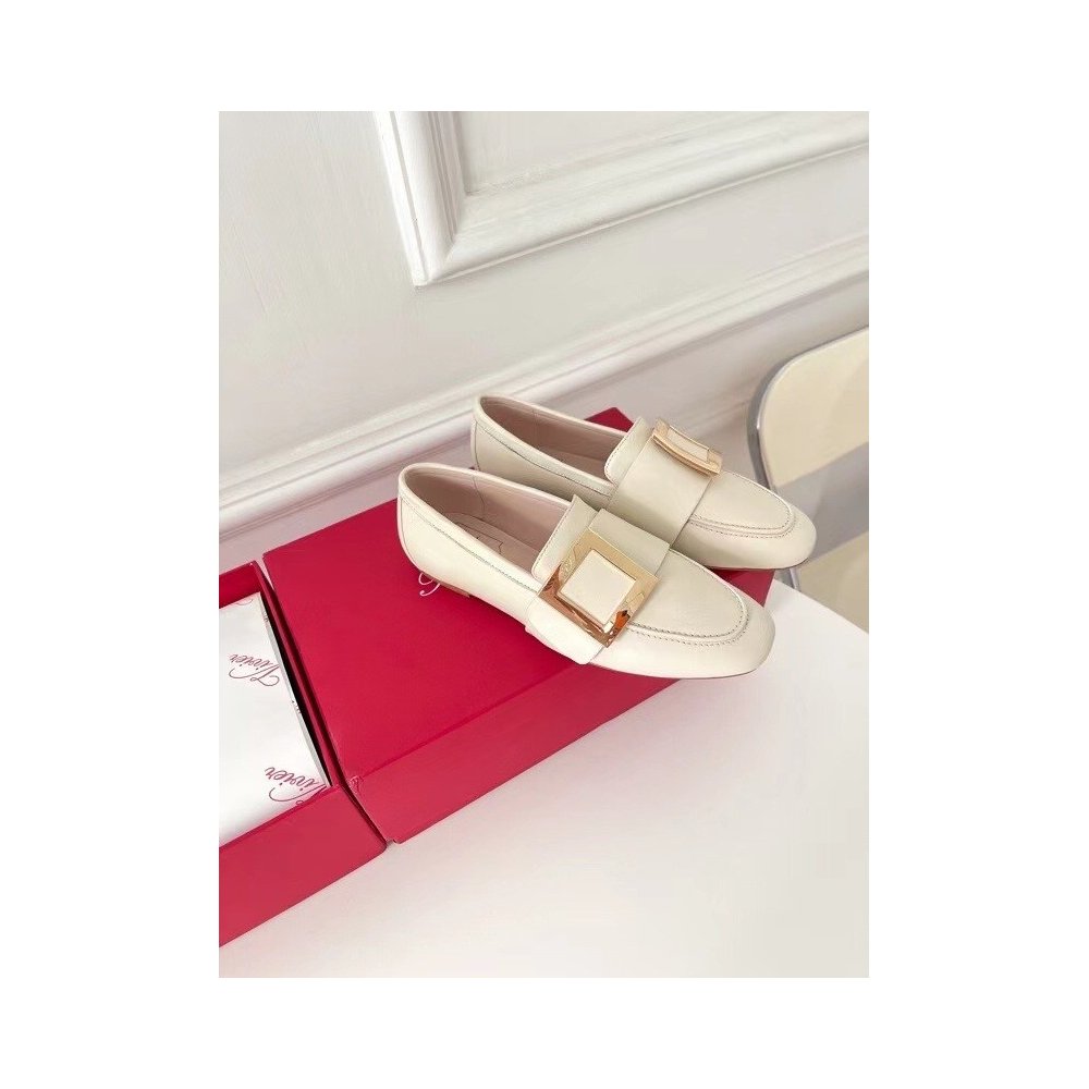 Cheap Reps Roger Vivier Soft Metal Buckle Loafers in White Leather