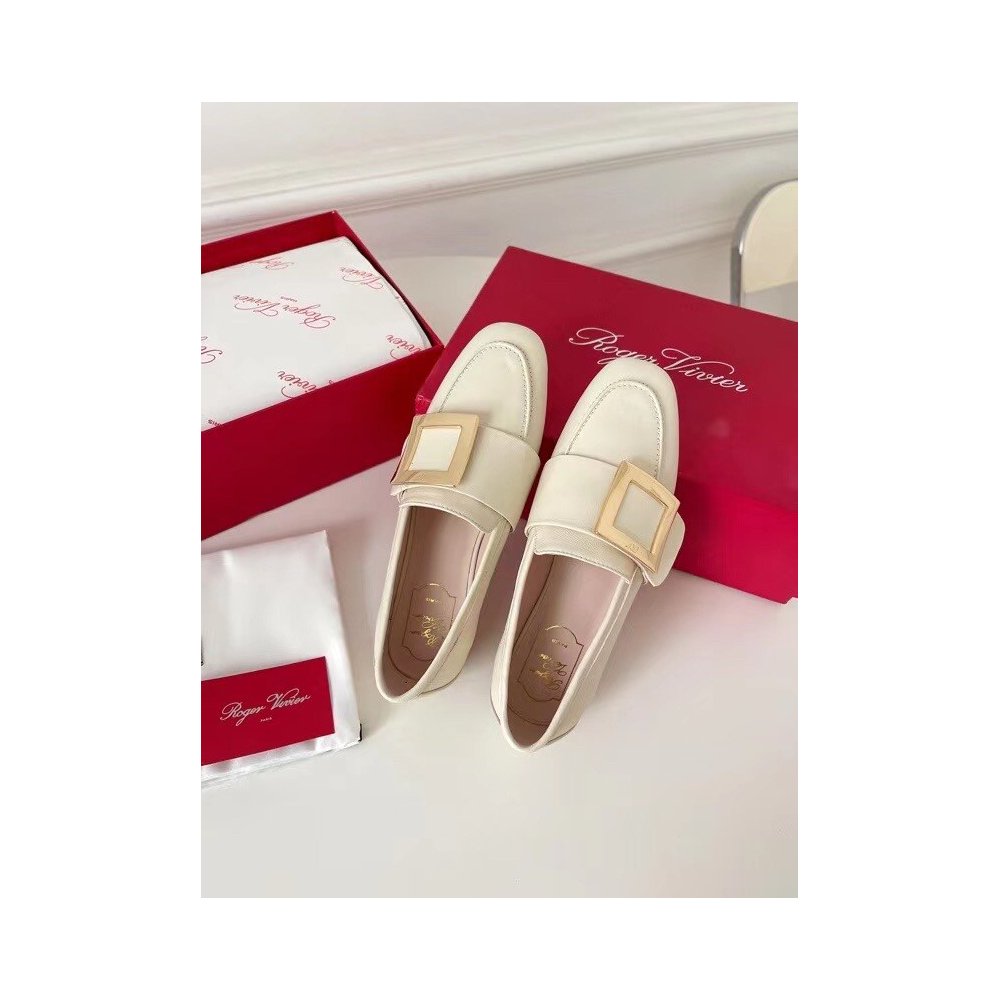 Cheap Reps Roger Vivier Soft Metal Buckle Loafers in White Leather