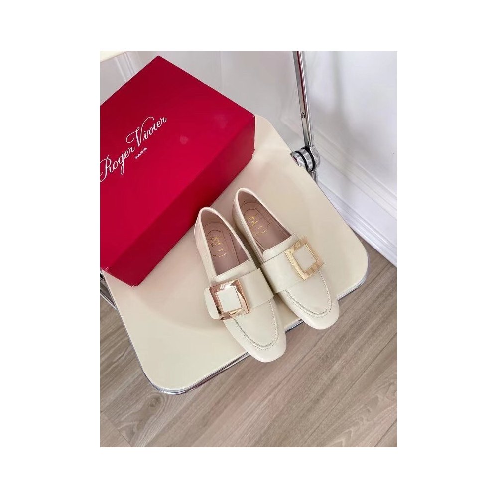 Cheap Reps Roger Vivier Soft Metal Buckle Loafers in White Leather