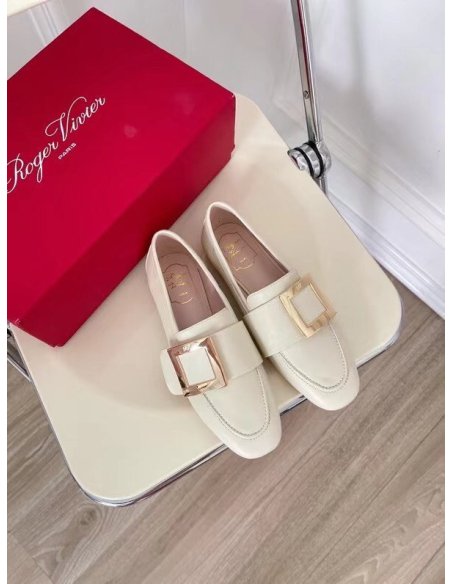 Cheap Reps Roger Vivier Soft Metal Buckle Loafers in White Leather