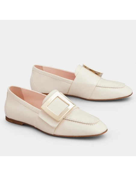 Cheap Reps Roger Vivier Soft Metal Buckle Loafers in White Leather