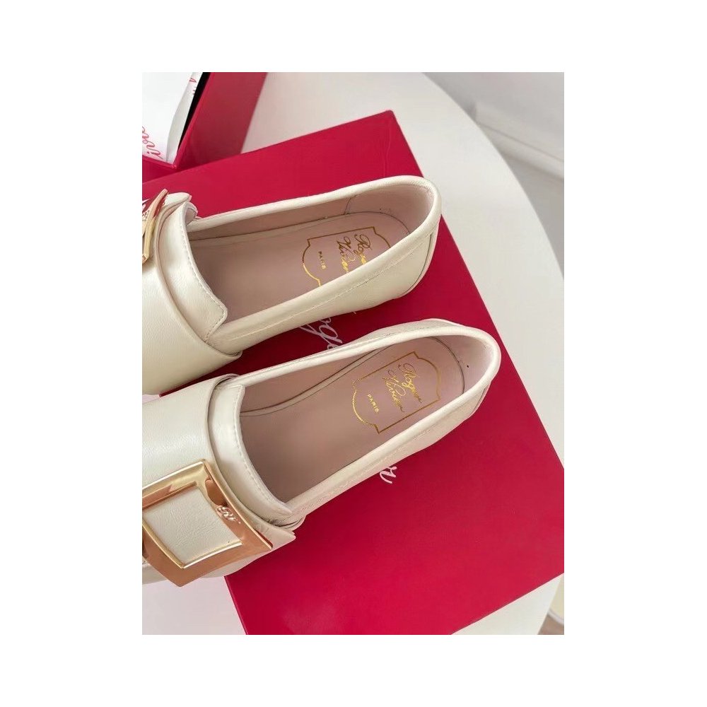 Cheap Reps Roger Vivier Soft Metal Buckle Loafers in White Leather