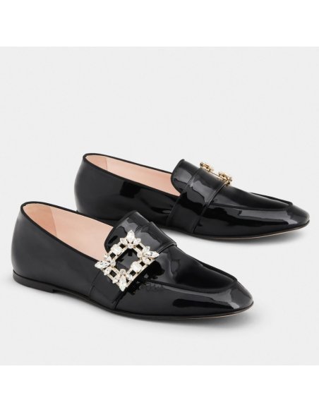 Cheap Reps Roger Vivier Mini Broche Buckle Loafers in Black Patent Leather