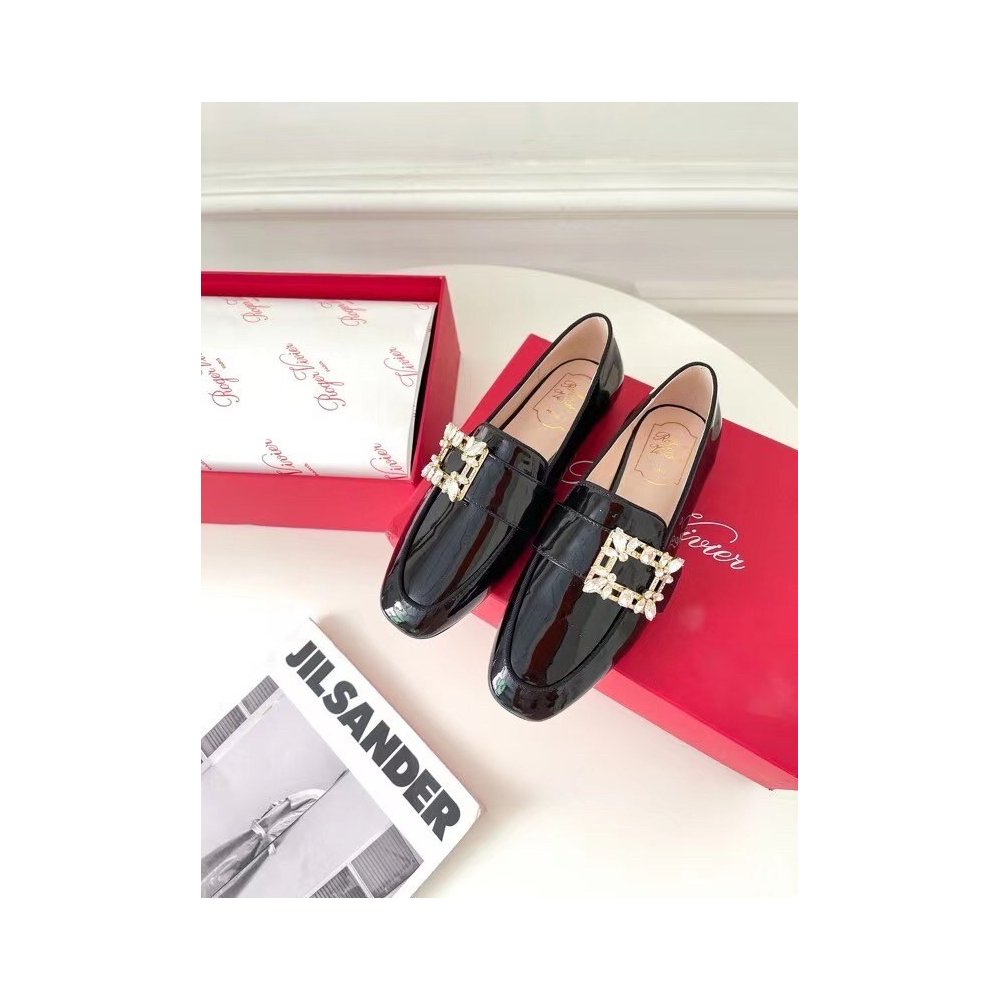 Cheap Reps Roger Vivier Mini Broche Buckle Loafers in Black Patent Leather