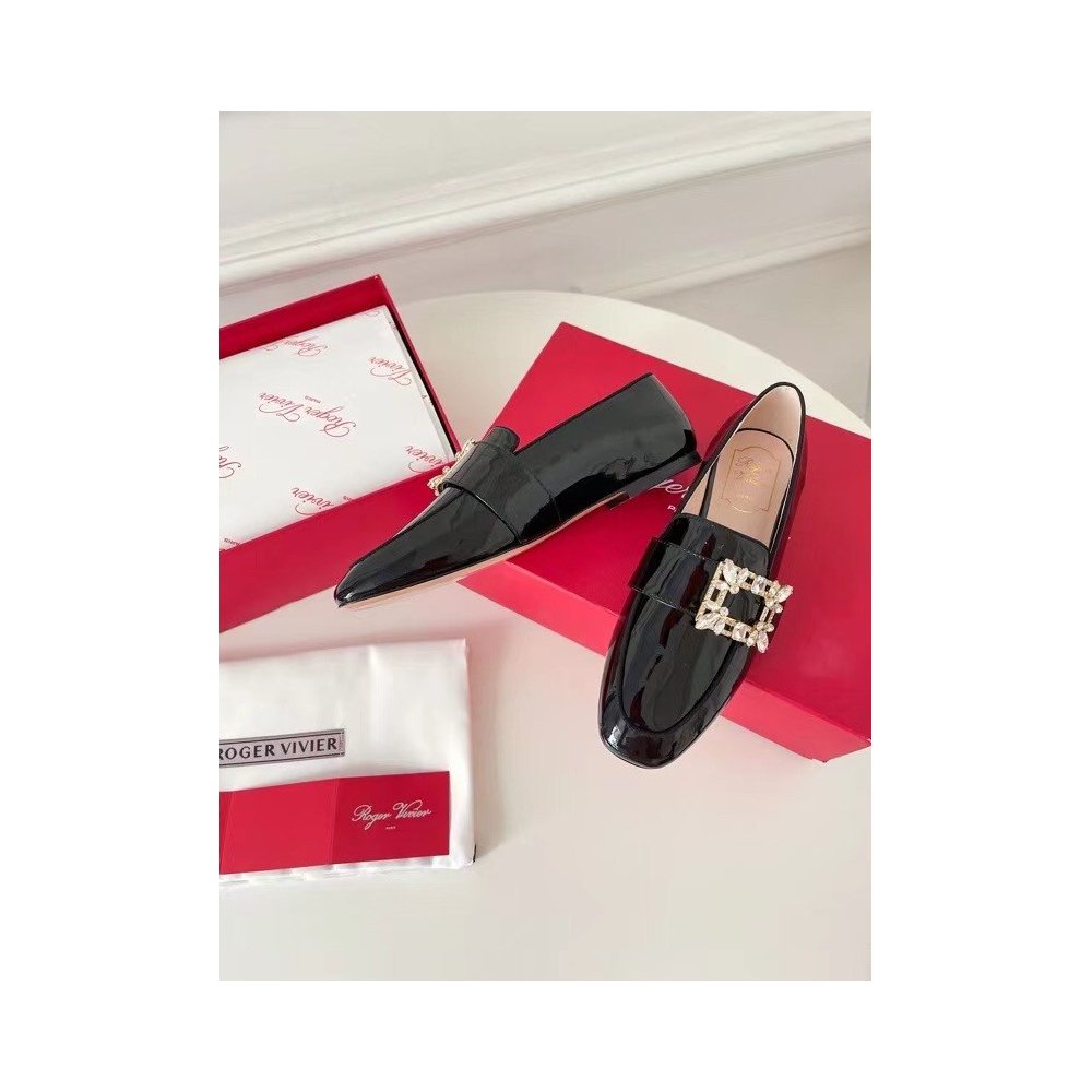 Cheap Reps Roger Vivier Mini Broche Buckle Loafers in Black Patent Leather