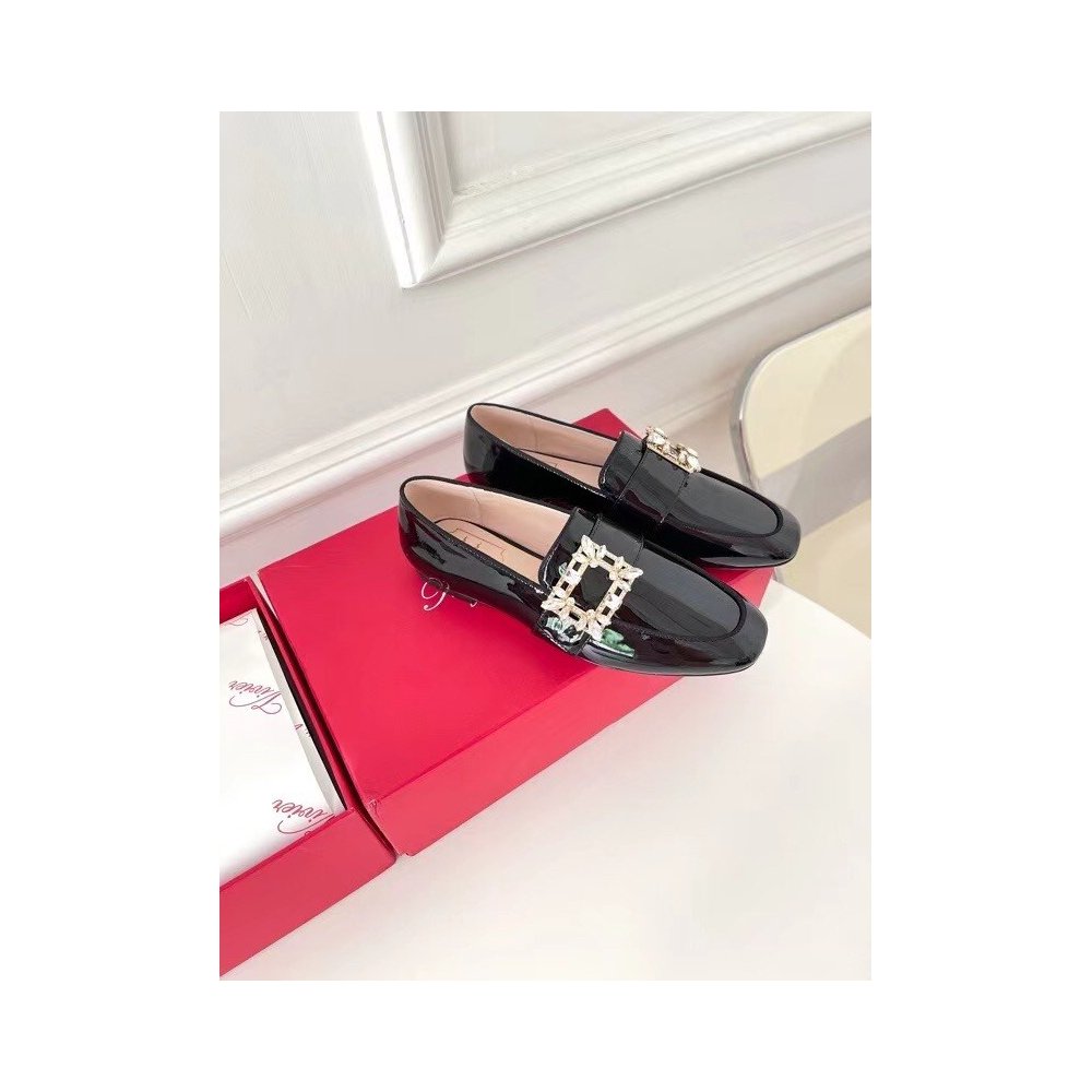 Cheap Reps Roger Vivier Mini Broche Buckle Loafers in Black Patent Leather