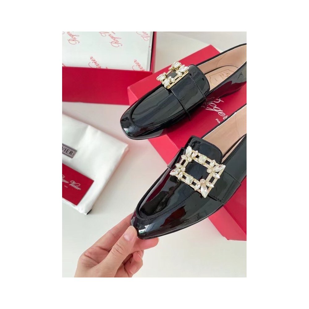 Cheap Reps Roger Vivier Mini Broche Buckle Loafers in Black Patent Leather