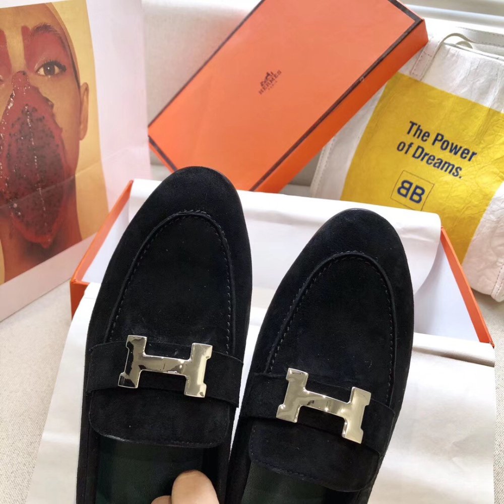 Cheap Reps Hermes Womens Paris Loafers In Black Velvet