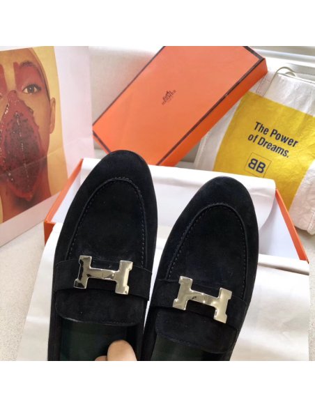 Cheap Reps Hermes Womens Paris Loafers In Black Velvet