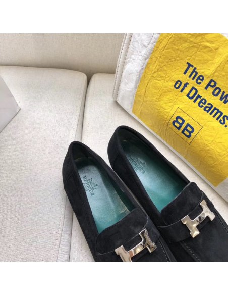 Cheap Reps Hermes Womens Paris Loafers In Black Velvet