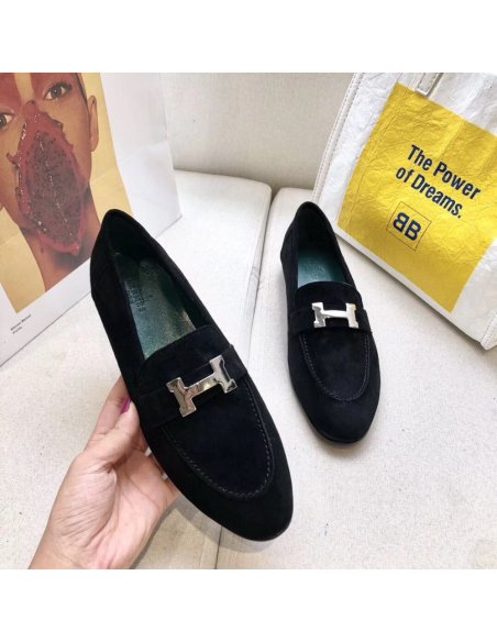 Cheap Reps Hermes Womens Paris Loafers In Black Velvet