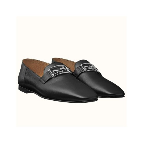 Cheap Reps Hermes Womens Time Loafers In Black Goatskin
