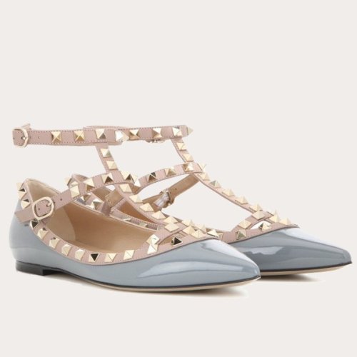 Cheap Reps Valentino Caged Rockstud Ballet Flats In Light Blue Patent Leather