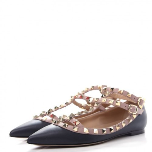 Cheap Reps Valentino Cage Rockstud Ballet Flats In Black Calfskin