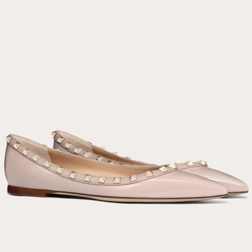 Cheap Reps Valentino Rockstud Ballet Flats In Powder Patent Leather
